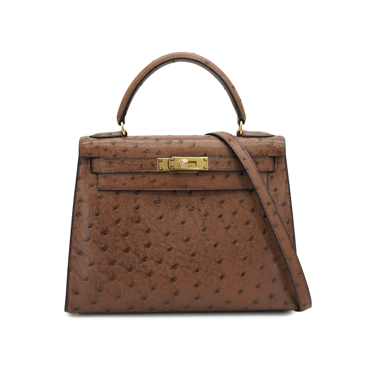 HERMES KELLY 28 SELLIER ETRUSQUE OSTRICH HAND SHOULDER BAG 1998 SQUARE B GOLD HARDWARE 90326720