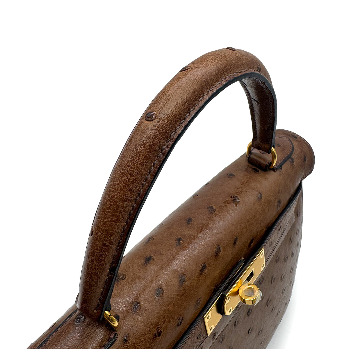 HERMES KELLY 28 SELLIER ETRUSQUE OSTRICH HAND SHOULDER BAG 1998 SQUARE B GOLD HARDWARE 90326720