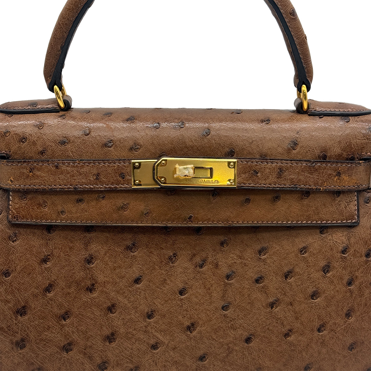 HERMES KELLY 28 SELLIER ETRUSQUE OSTRICH HAND SHOULDER BAG 1998 SQUARE B GOLD HARDWARE 90326720