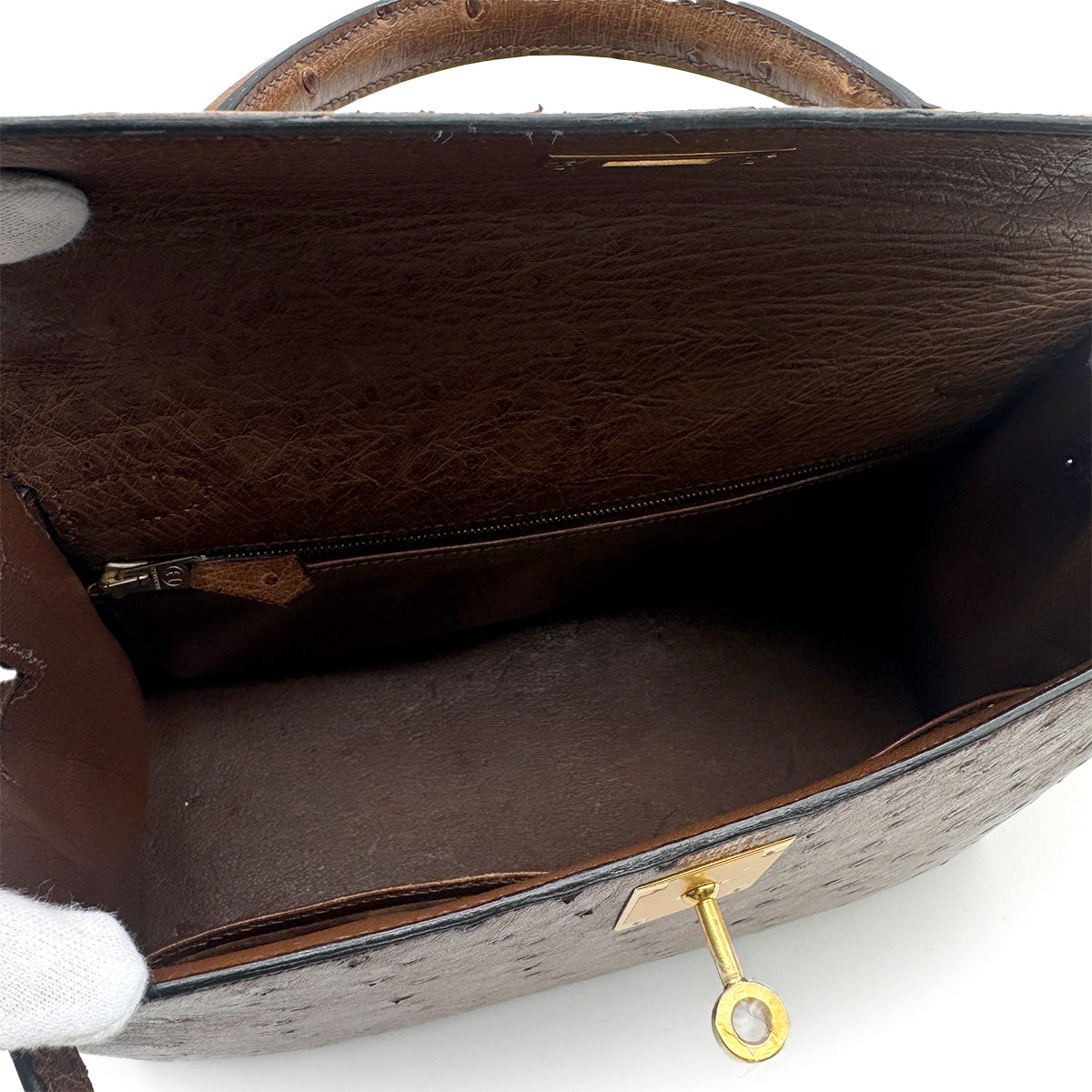 HERMES KELLY 28 SELLIER ETRUSQUE OSTRICH HAND SHOULDER BAG 1998 SQUARE B GOLD HARDWARE 90326720