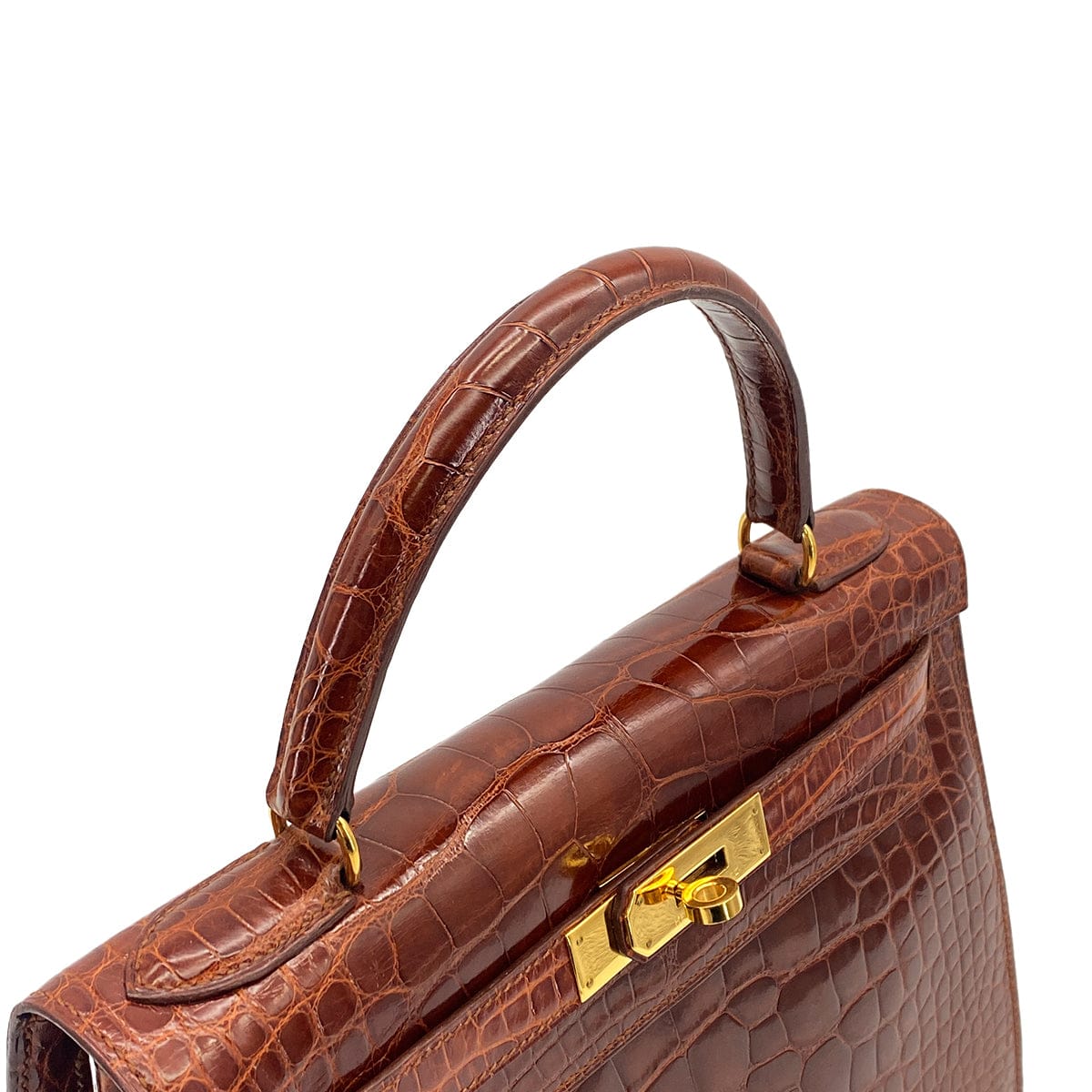 LUXURY PROMISE HERMES KELLY 28 SELLIER MIEL CROCODILE ALLIGATOR HAND SHOULDER BAG 1992 CIRCLE V GOLD HARDWARE 90325601