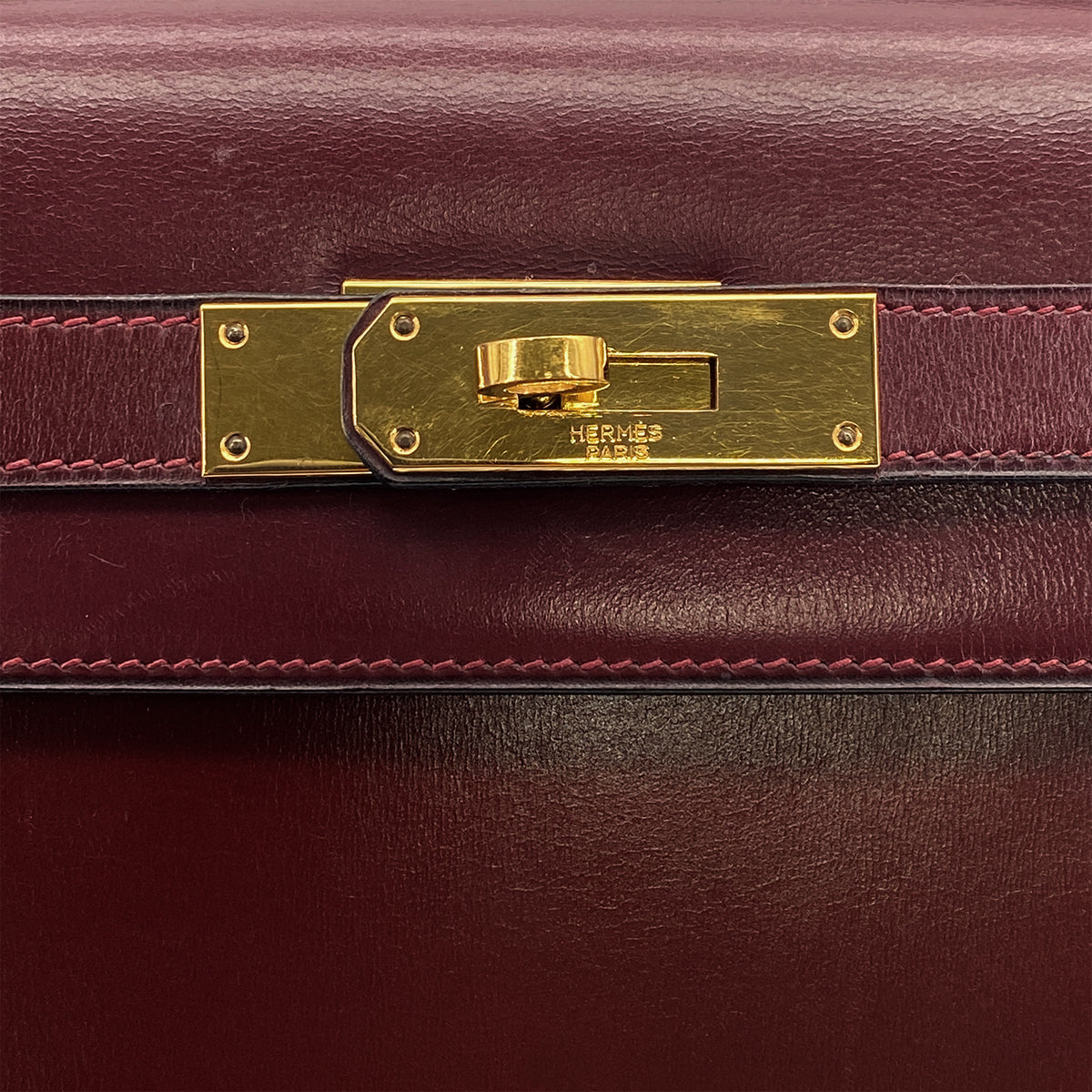 HERMES KELLY 28 SELLIER ROUGE H BOXCALF HAND BAG 1974 CIRCLE D GOLD HARDWARE 90317616