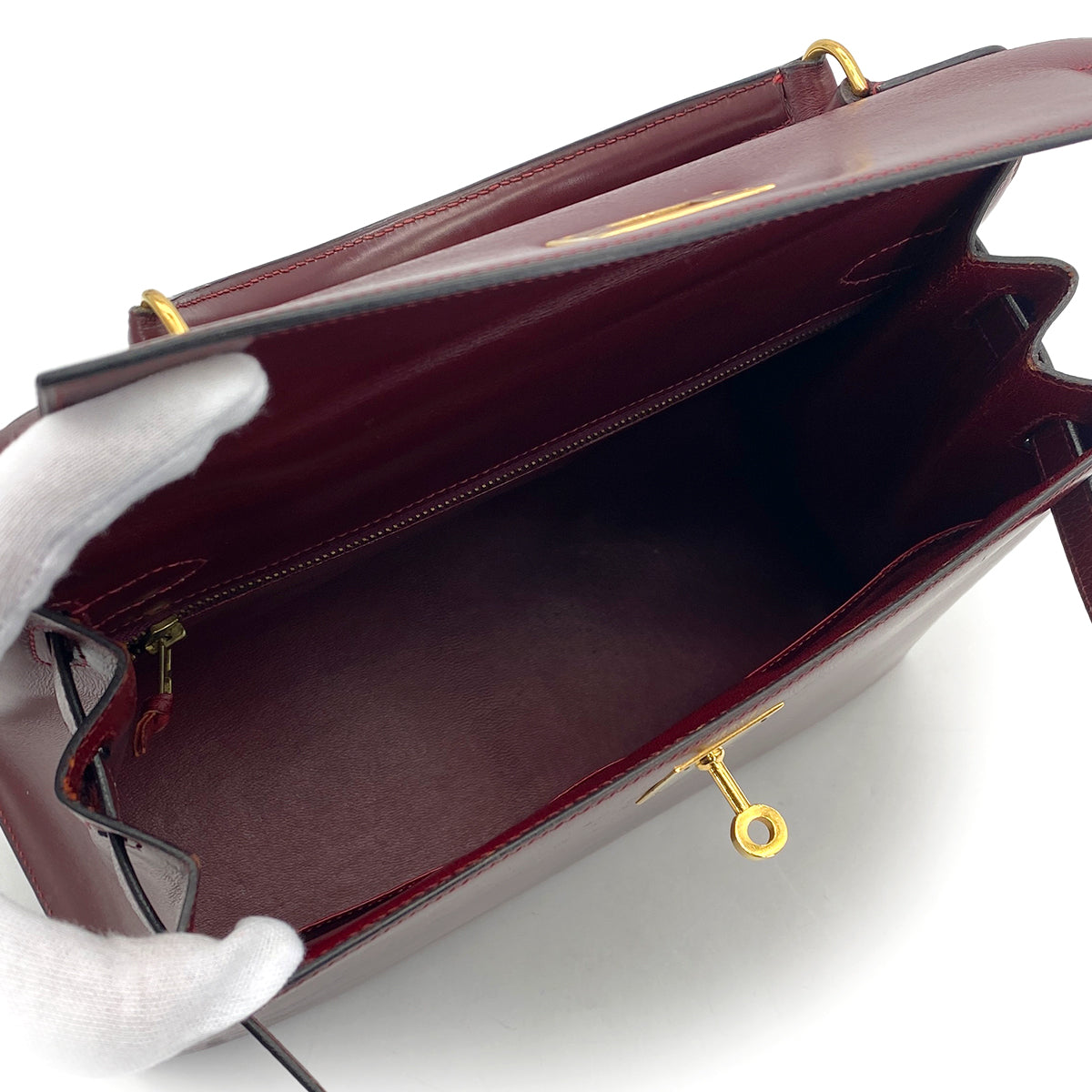 HERMES KELLY 28 SELLIER ROUGE H BOXCALF HAND BAG 1974 CIRCLE D GOLD HARDWARE 90317616