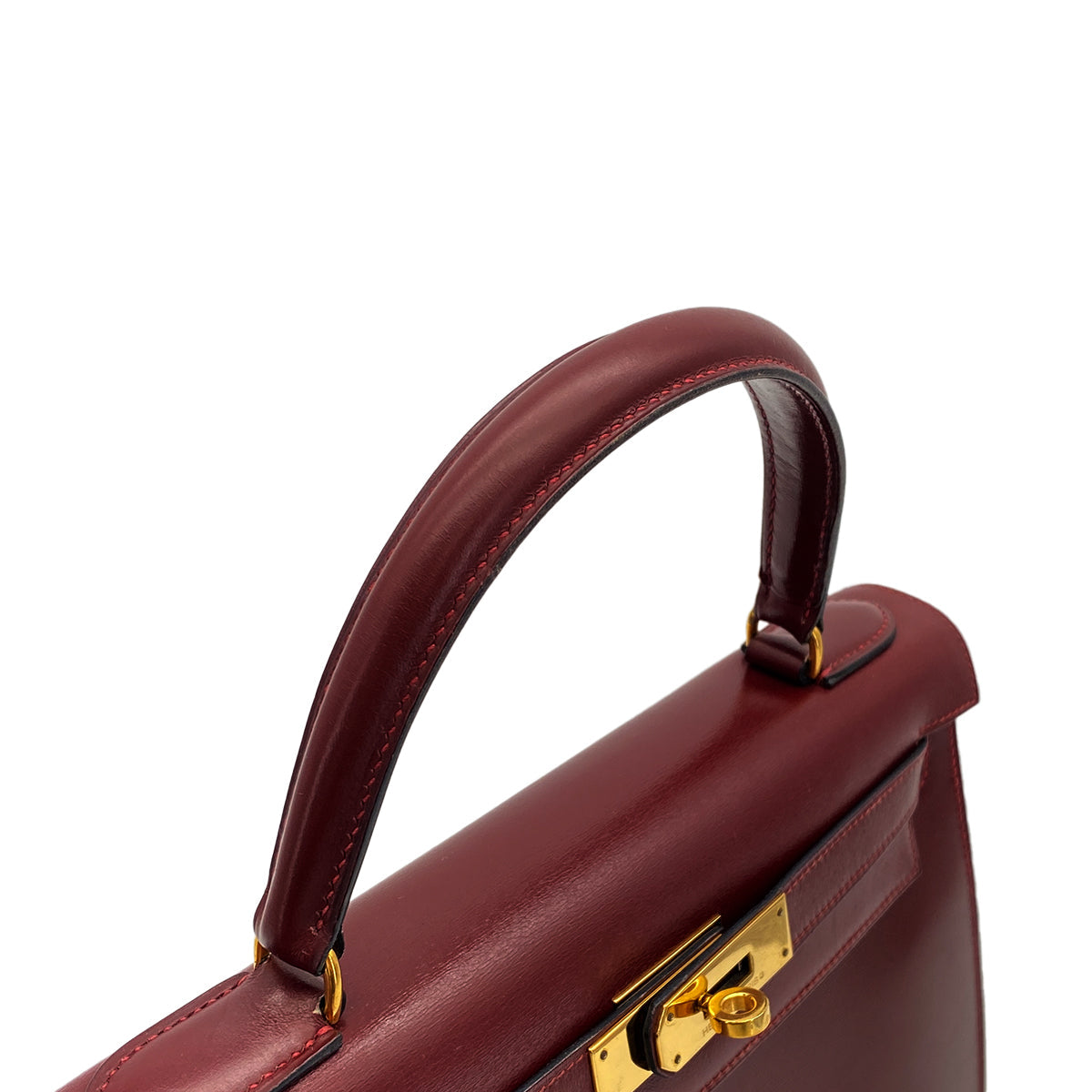 HERMES KELLY 28 SELLIER ROUGE H BOXCALF HAND BAG 1988 CIRCLE R GOLD HARDWARE 90317905
