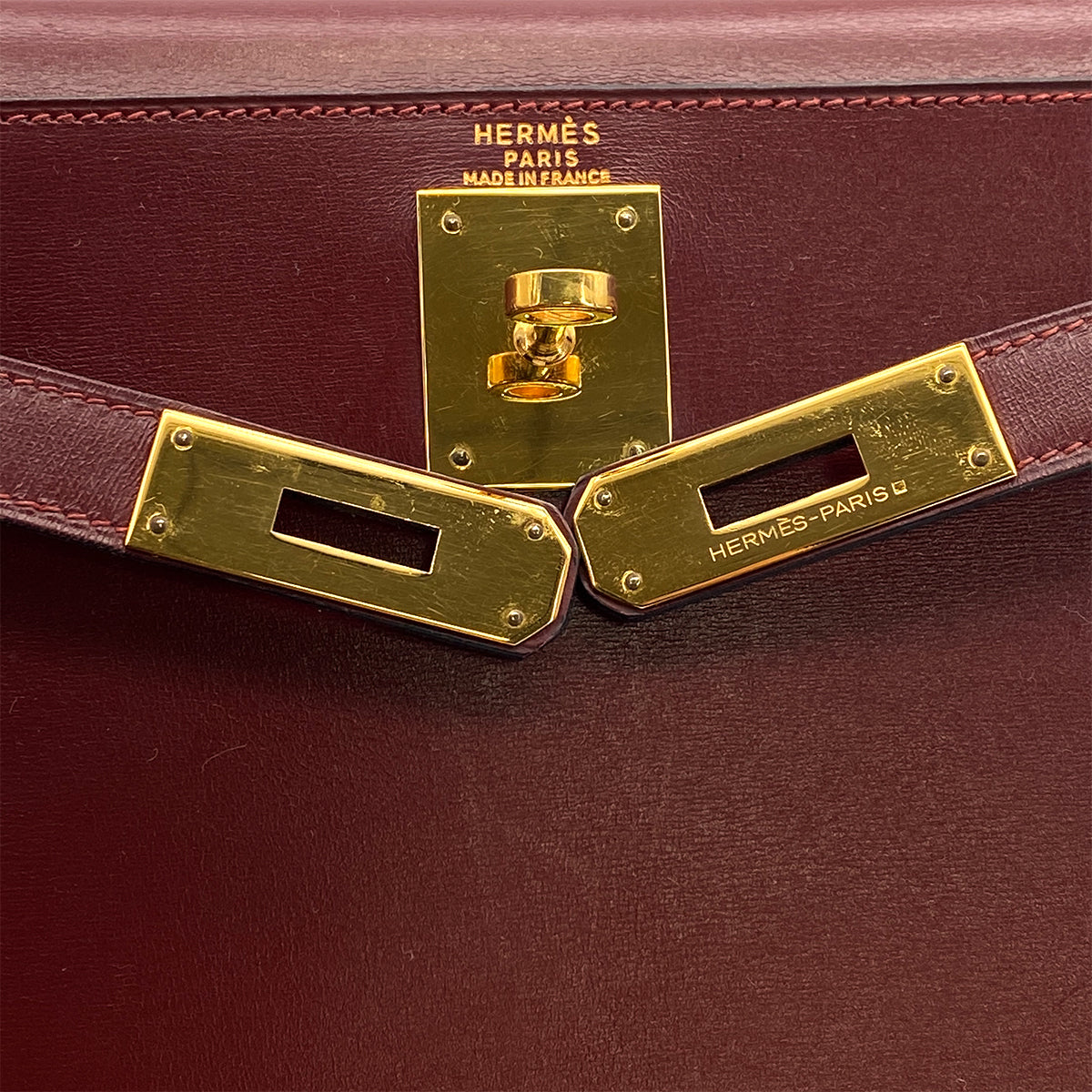 HERMES KELLY 28 SELLIER ROUGE H BOXCALF HAND BAG 1988 CIRCLE R GOLD HARDWARE 90317905