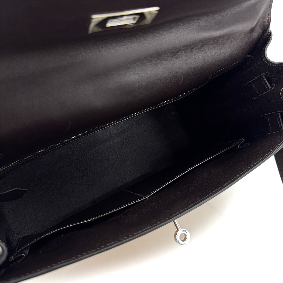 HERMES KELLY 32 RETOURNE EBENE EVER CALF VIBRATO HAND SHOULDER BAG 2003 SQUARE G PALLADIUM HARDWARE 90319536