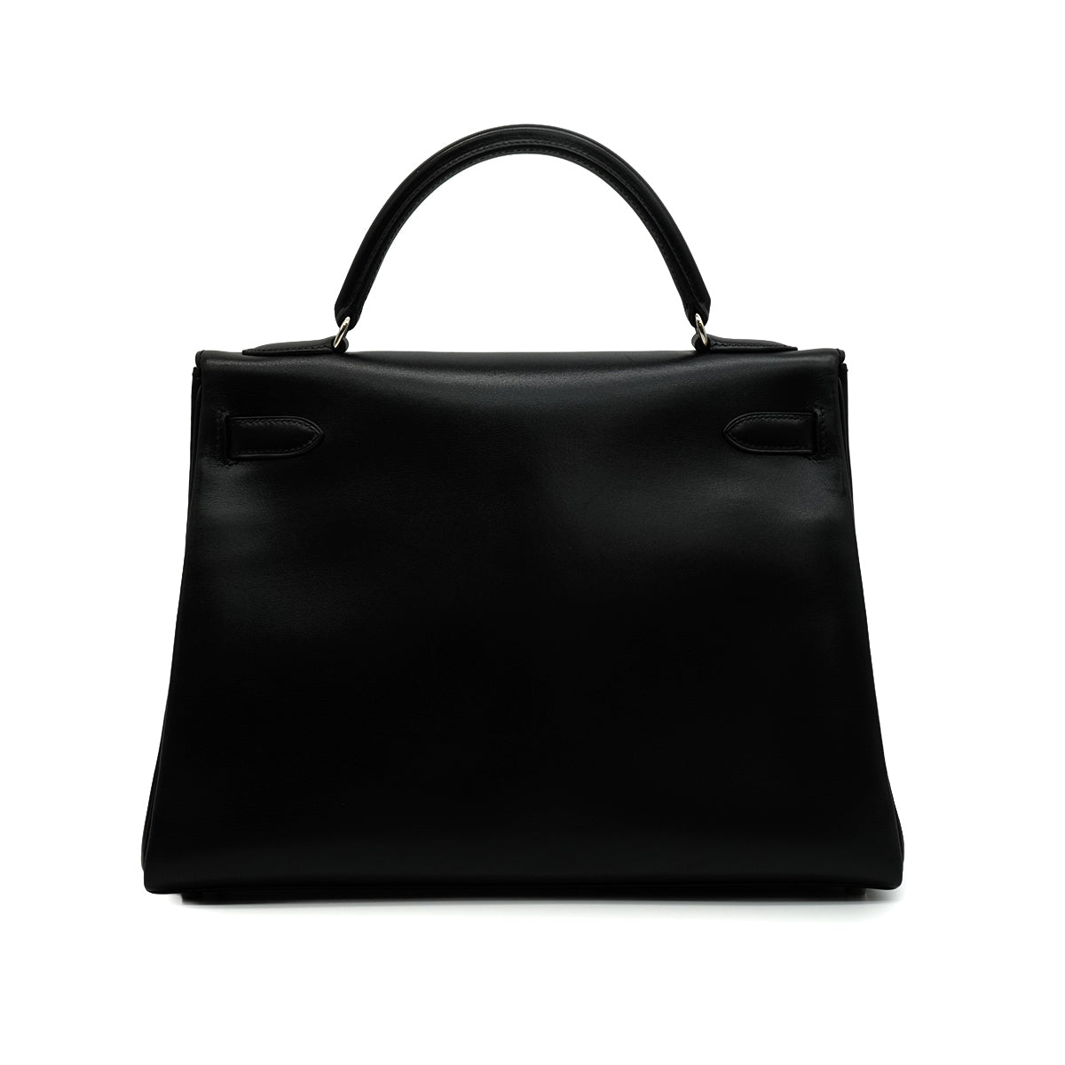 HERMES KELLY 32 RETOURNE BLACK BOX CALF HAND SHOULDER BAG 1998 SQUARE B SILVER HARDWARE 90346650