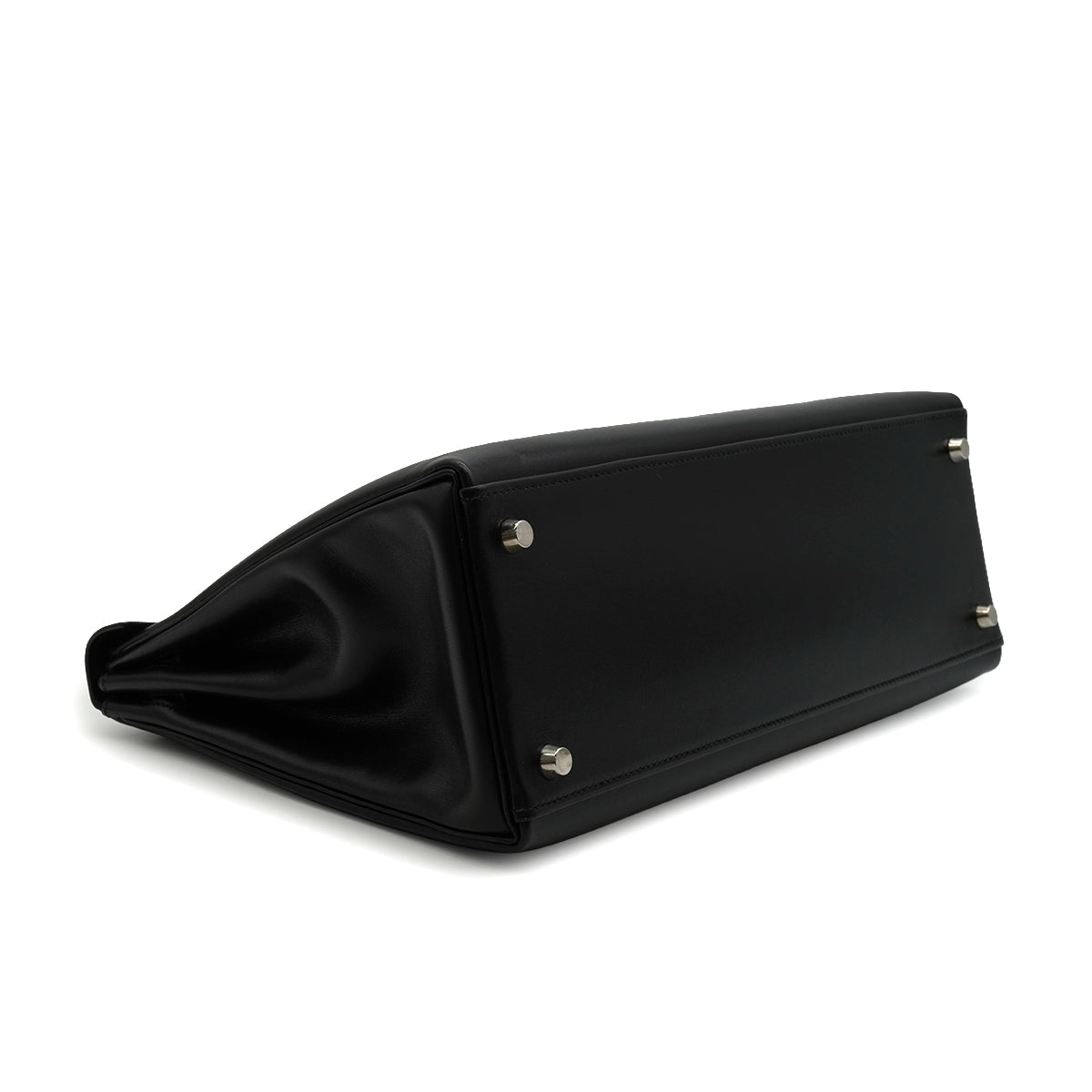 HERMES KELLY 32 RETOURNE BLACK BOX CALF HAND SHOULDER BAG 1998 SQUARE B SILVER HARDWARE 90346650