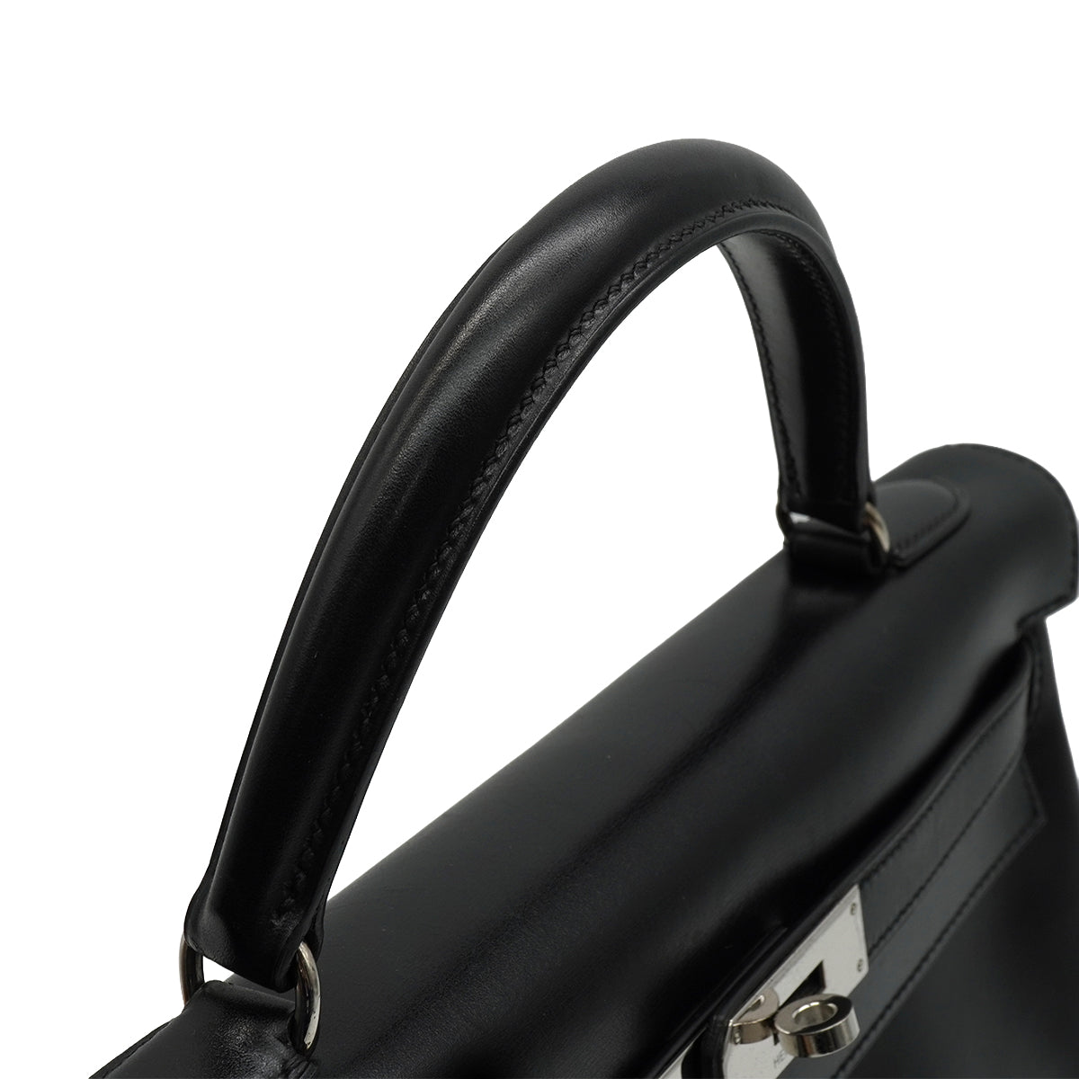 HERMES KELLY 32 RETOURNE BLACK BOX CALF HAND SHOULDER BAG 1998 SQUARE B SILVER HARDWARE 90346650