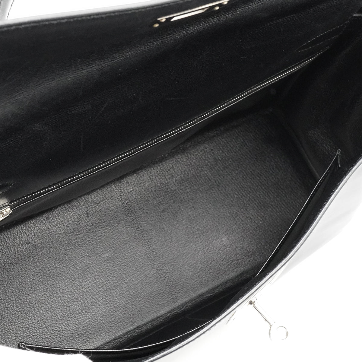 HERMES KELLY 32 RETOURNE BLACK BOX CALF HAND SHOULDER BAG 1998 SQUARE B SILVER HARDWARE 90346650