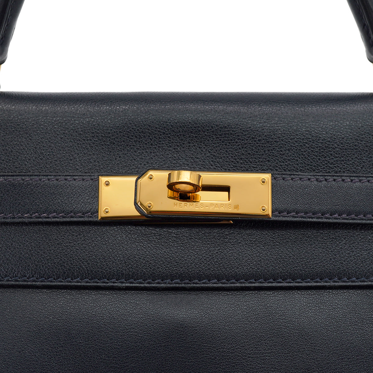 HERMES KELLY 32 RETOURNE BLUE INDIGO VEAU GULLIVER HAND SHOULDER BAG 1997 SQUARE A GOLD HARDWARE 90328921