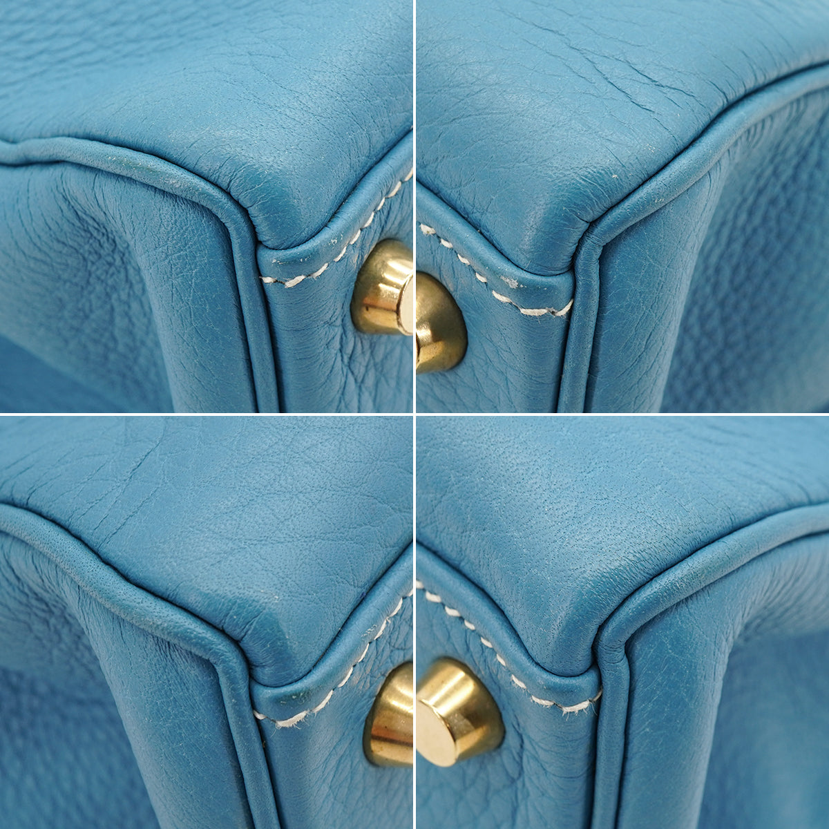 HERMES KELLY 32 RETOURNE BLUE JEAN TAURILLON CLEMENCE HAND SHOULDER BAG 1998 SQUARE B GOLD HARDWARE 90347154