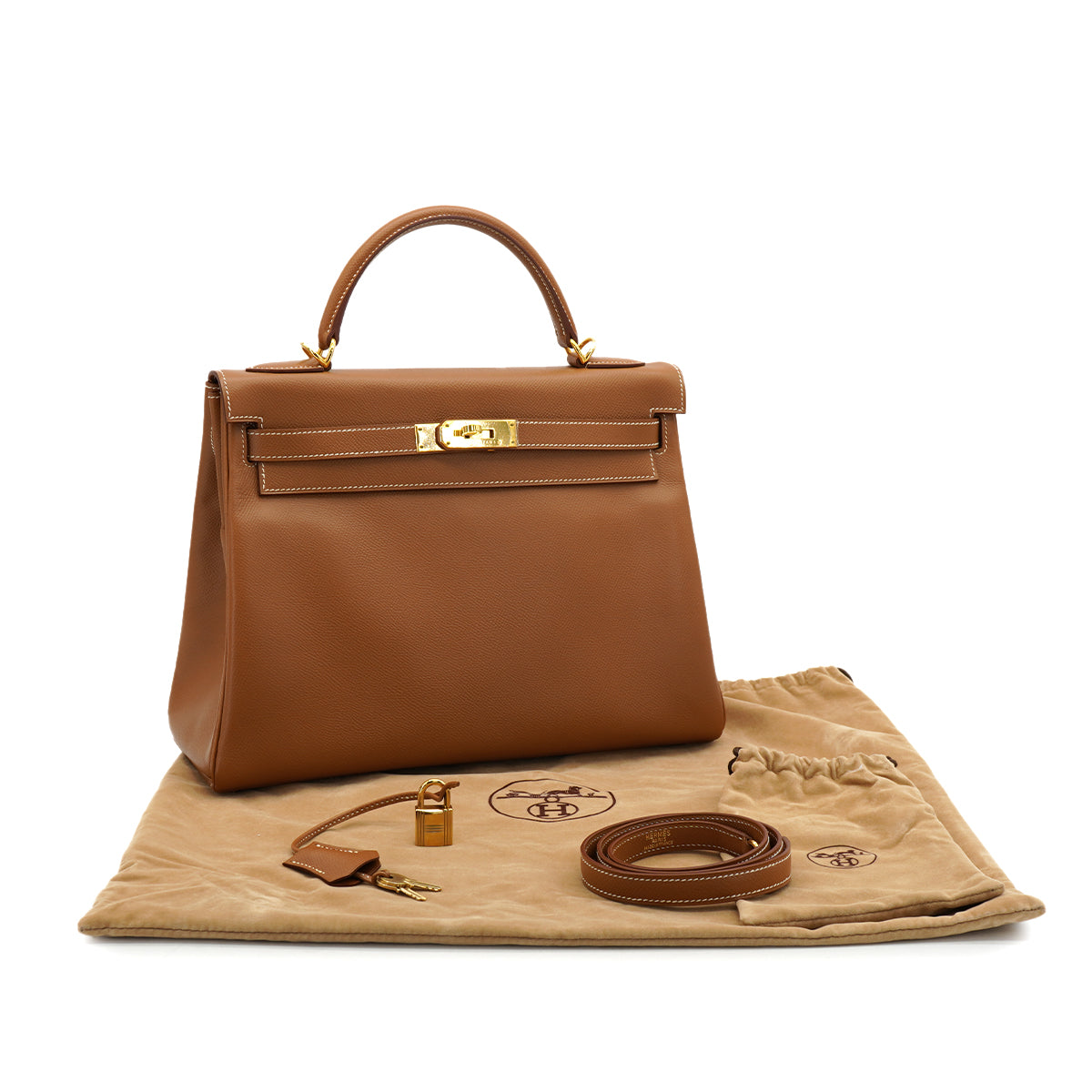 HERMES KELLY 32 RETOURNE GOLD COURCHEVEL HAND SHOULDER BAG 2000 SQUARE D GOLD HARDWARE 90331848