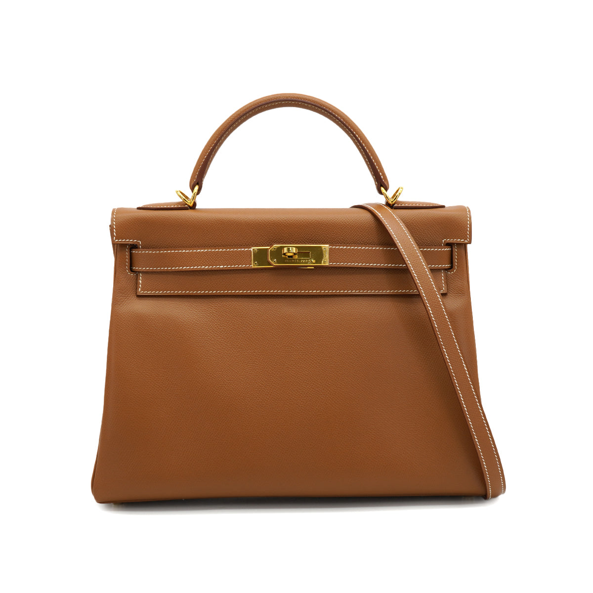 HERMES KELLY 32 RETOURNE GOLD COURCHEVEL HAND SHOULDER BAG 2000 SQUARE D GOLD HARDWARE 90331848