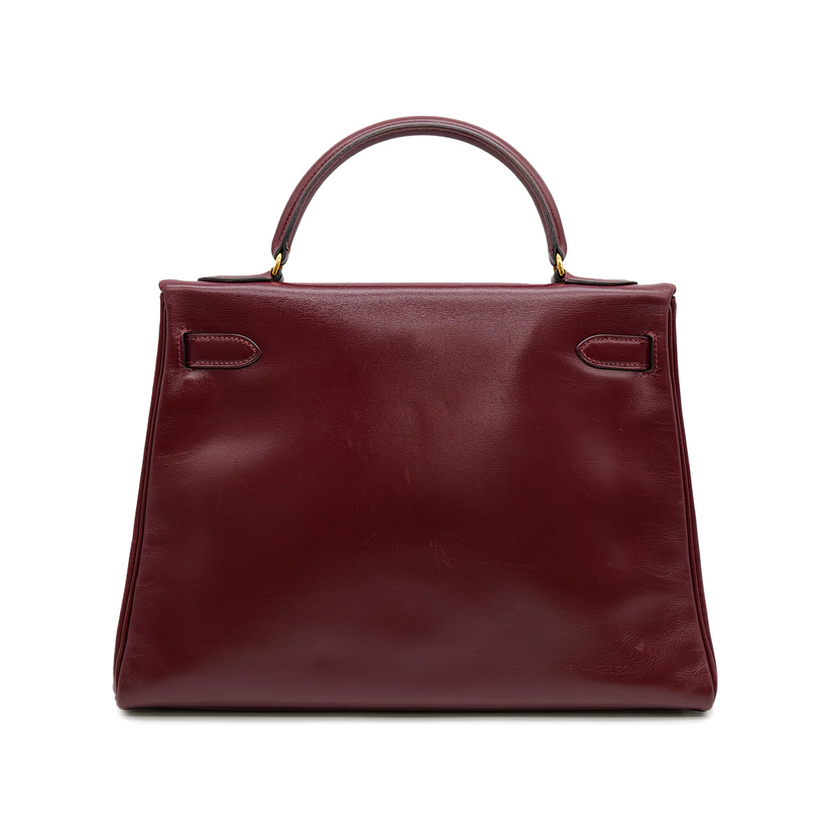 HERMES KELLY 32 RETOURNE ROUGE H BOXCALF HAND BAG 1989 CIRCLE S GOLD HARDWARE 90314363