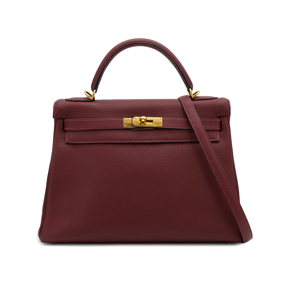 HERMES KELLY 32 RETOURNE ROUGE H TOGO HAND SHOULDER BAG 2001 SQUARE E GOLD HARDWARE 90316991