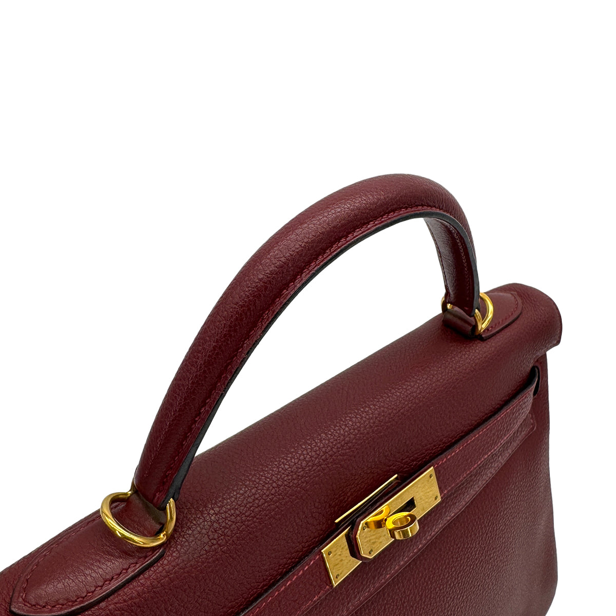HERMES KELLY 32 RETOURNE ROUGE H TOGO HAND SHOULDER BAG 2001 SQUARE E GOLD HARDWARE 90316991