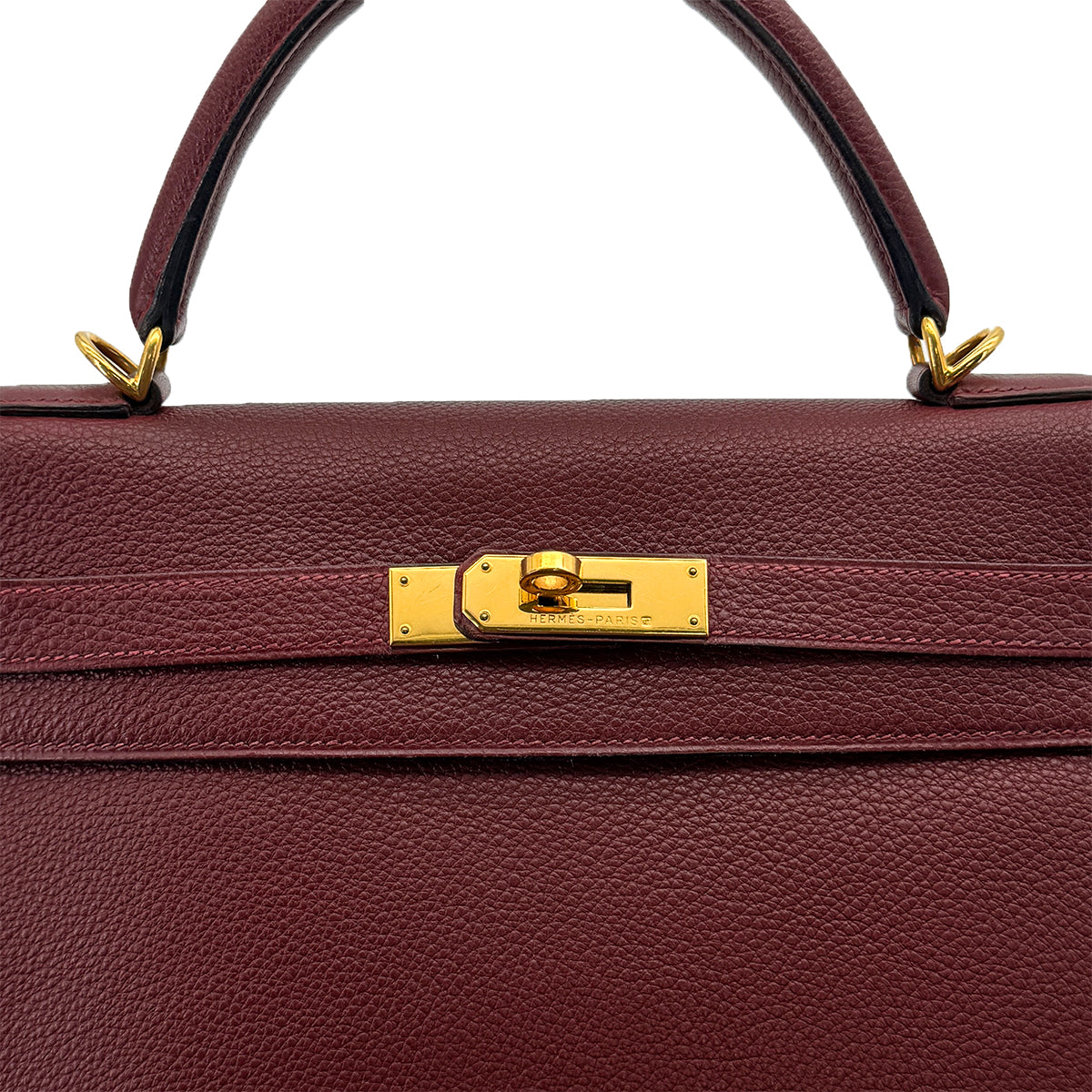 HERMES KELLY 32 RETOURNE ROUGE H TOGO HAND SHOULDER BAG 2001 SQUARE E GOLD HARDWARE 90316991