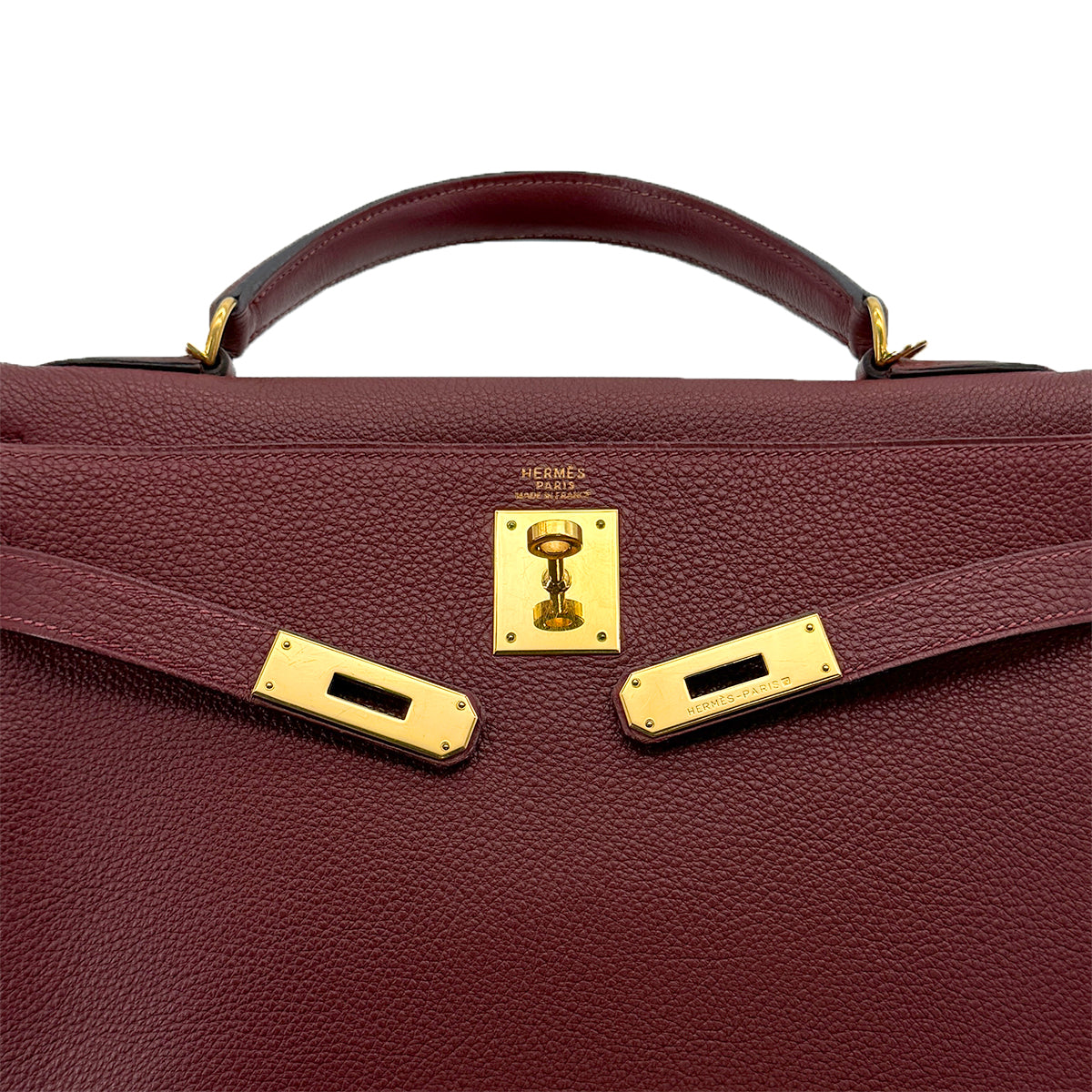HERMES KELLY 32 RETOURNE ROUGE H TOGO HAND SHOULDER BAG 2001 SQUARE E GOLD HARDWARE 90316991