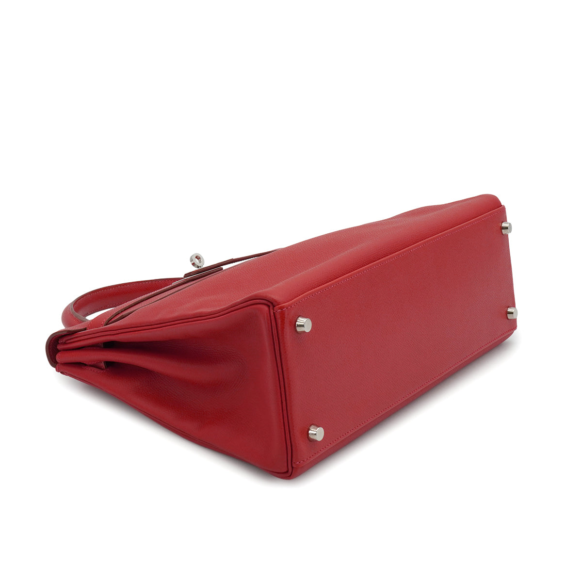 HERMES KELLY 32 RETOURNE ROUGE VIF VEAU EPSOM HAND SHOULDER BAG 2004 SQUARE H PALLADIUM HARDWARE 90334141