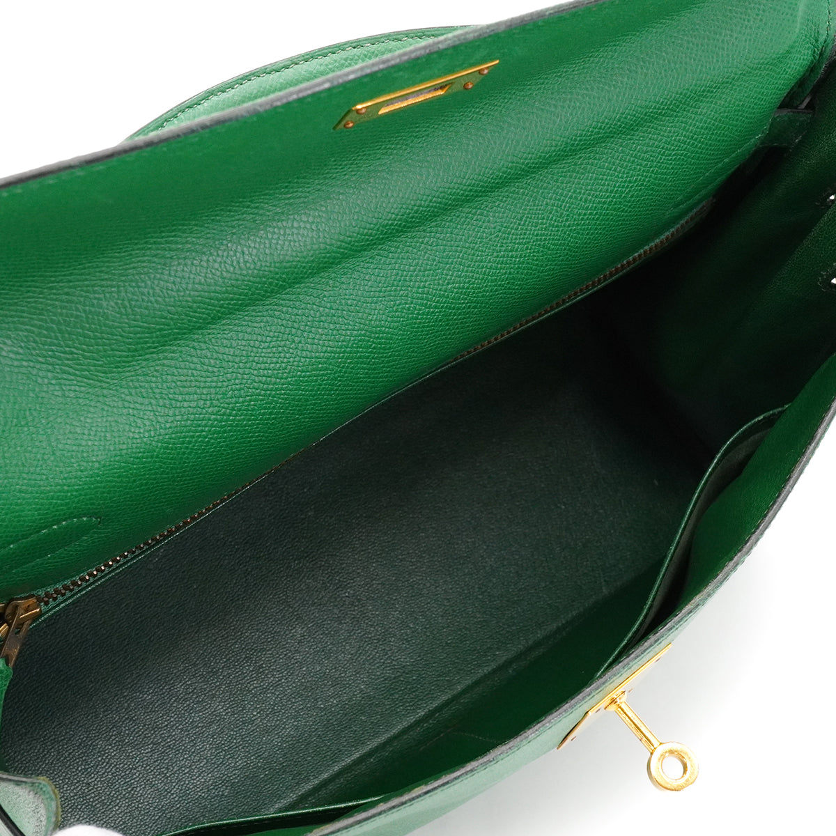 HERMES KELLY 32 RETOURNE VERT COURCHEVEL HAND SHOULDER BAG 1991 CIRCLE U GOLD HARDWARE 90346655