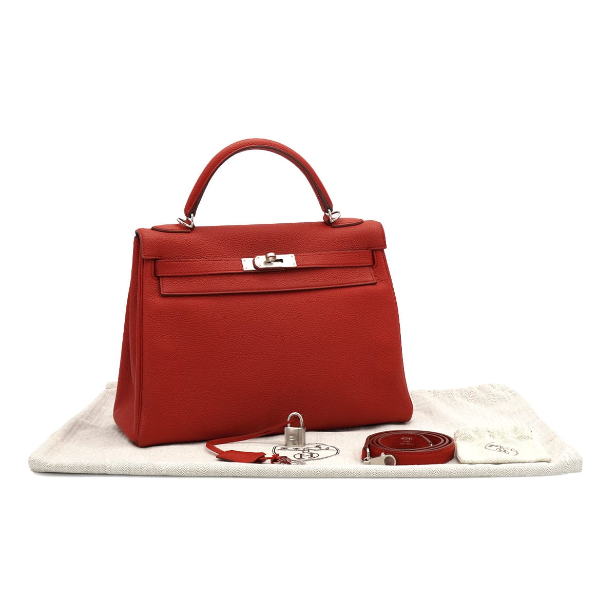 LUXURY PROMISE HERMES KELLY 32 RETOURNE ROUGE GARANCE TOGO HAND SHOULDER BAG 2013 SQUARE Q PALLADIUM HARDWARE 90335579