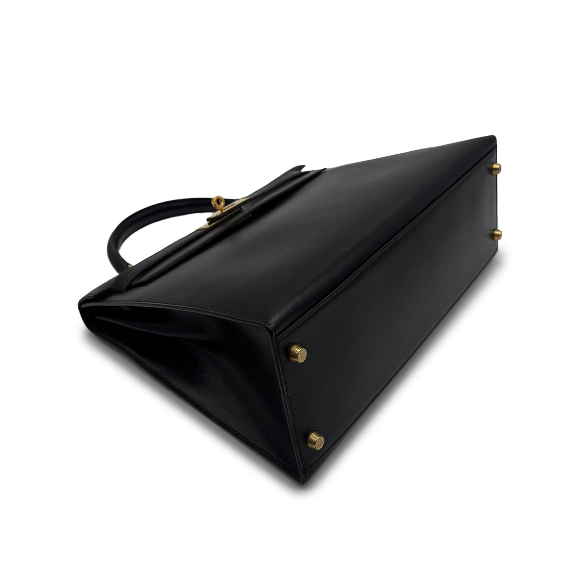 HERMES KELLY 32 SELLIER BLACK BOXCALF HAND SHOULDER BAG 1995 CIRCLE Y GOLD HARDWARE 90319653