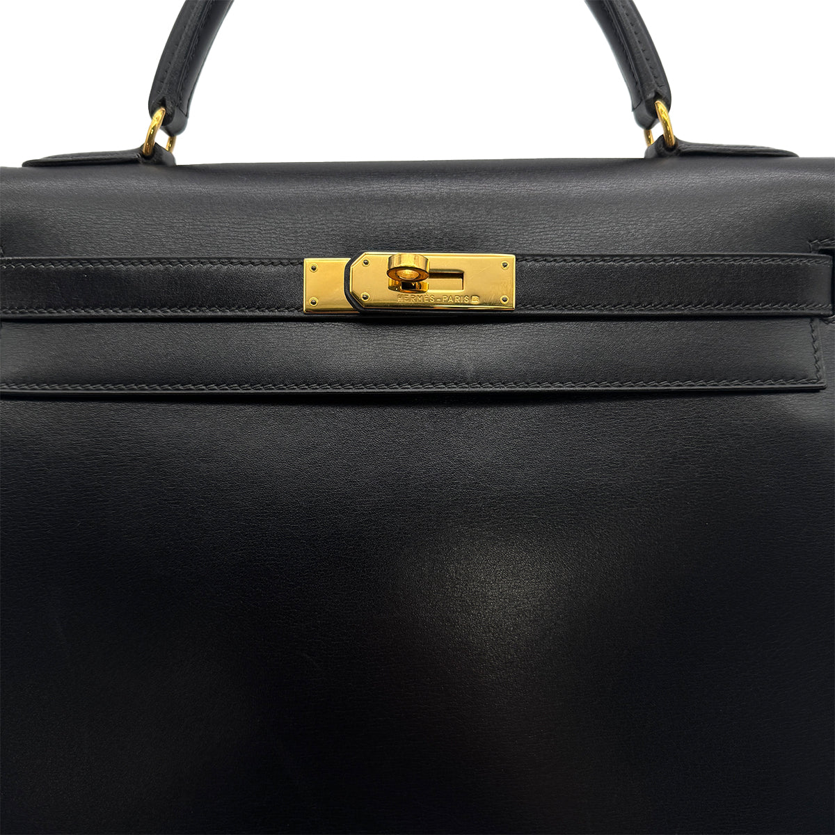 HERMES KELLY 32 SELLIER BLACK BOXCALF HAND SHOULDER BAG 1995 CIRCLE Y GOLD HARDWARE 90319653