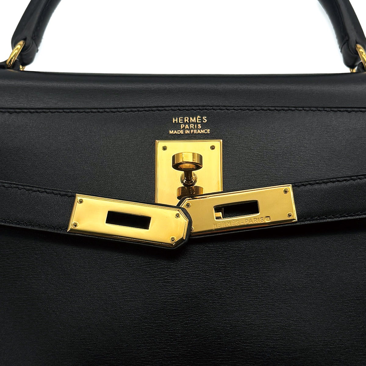 HERMES KELLY 32 RETORNE BLACK BOXCALF HAND SHOULDER BAG 1996 CIRCLE Z GOLD HARDWARE 90315617