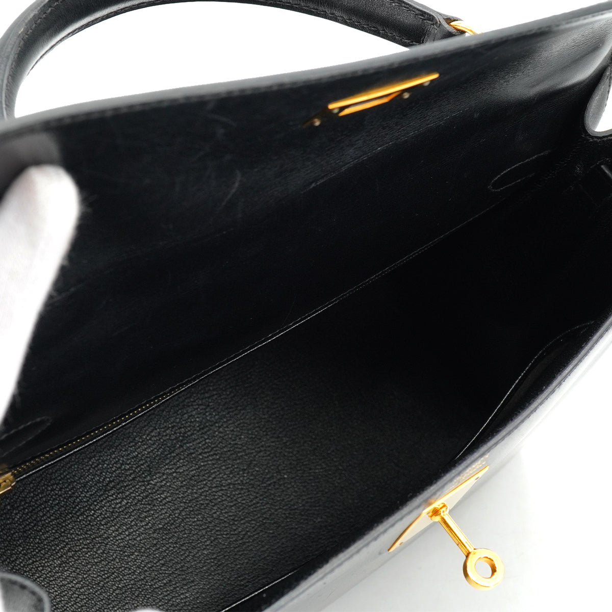 HERMES KELLY 32 SELLIER BLACK BOX CALF HAND SHOULDER BAG 1996 CIRCLE Z GOLD HARDWARE 90333264