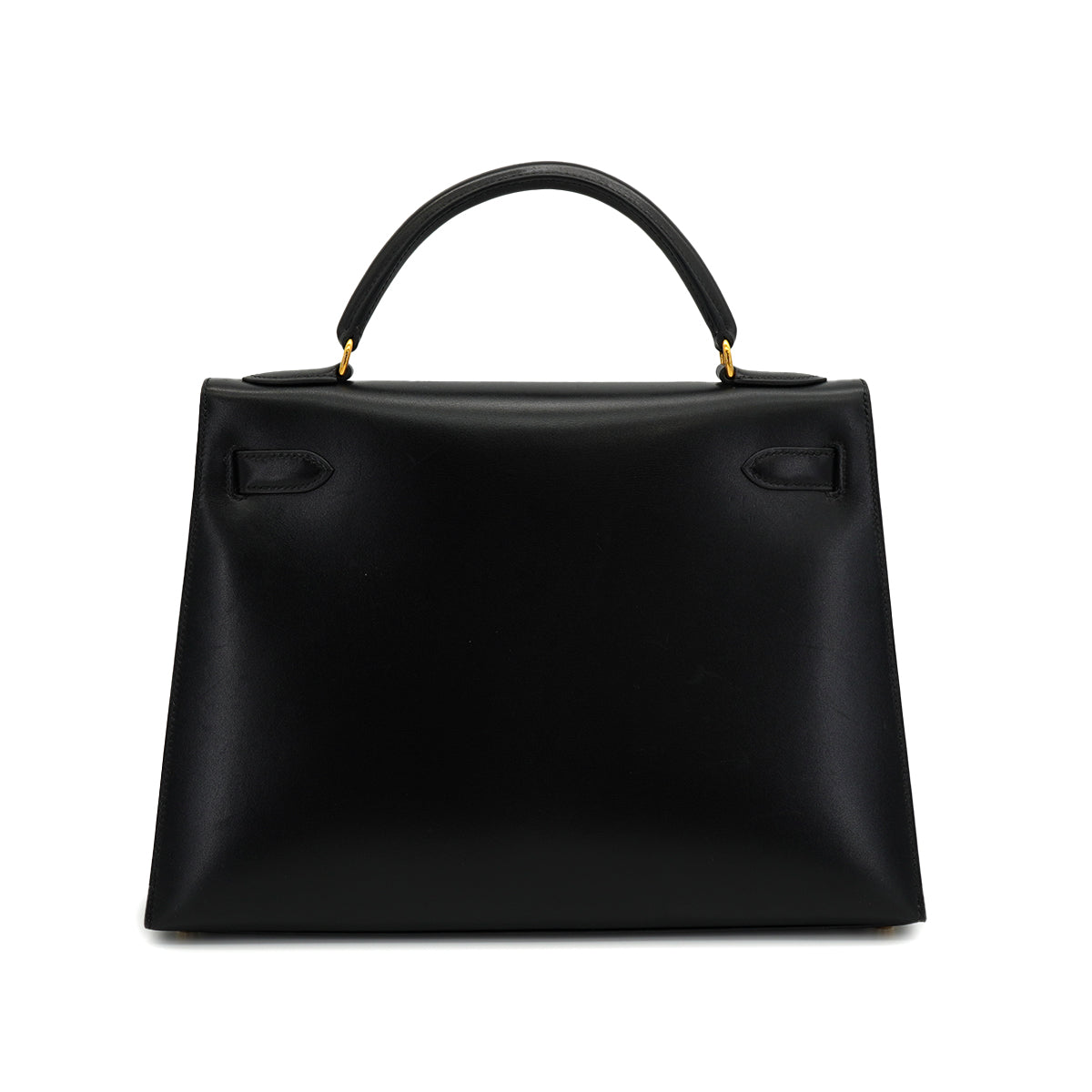 HERMES KELLY 32 SELLIER BLACK BOX CALF HAND SHOULDER BAG 1998 SQUARE B GOLD HARDWARE 90333892