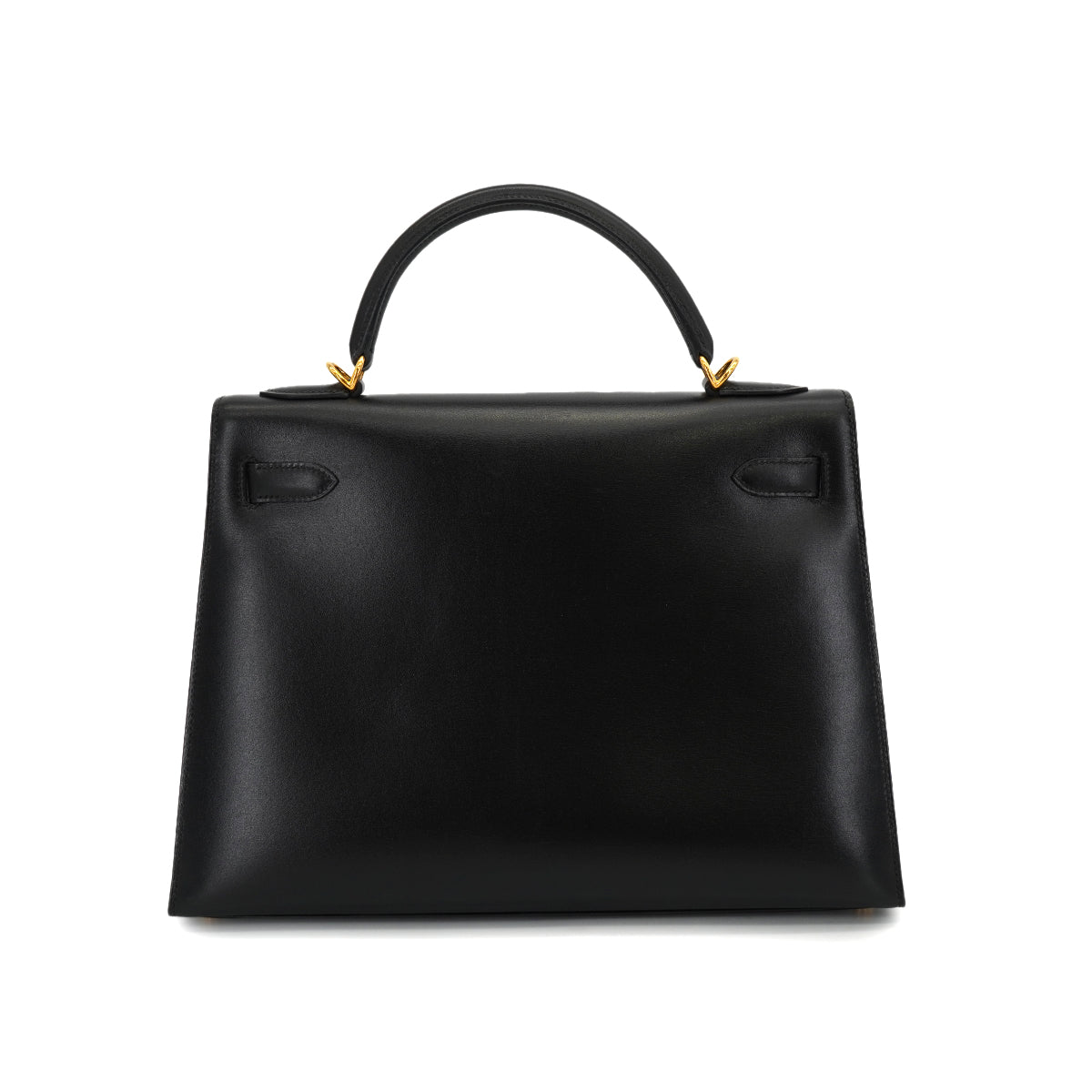 HERMES KELLY 32 SELLIER BLACK BOX CALF HAND SHOULDER BAG 2002 SQUARE F GOLD HARDWARE 90331660