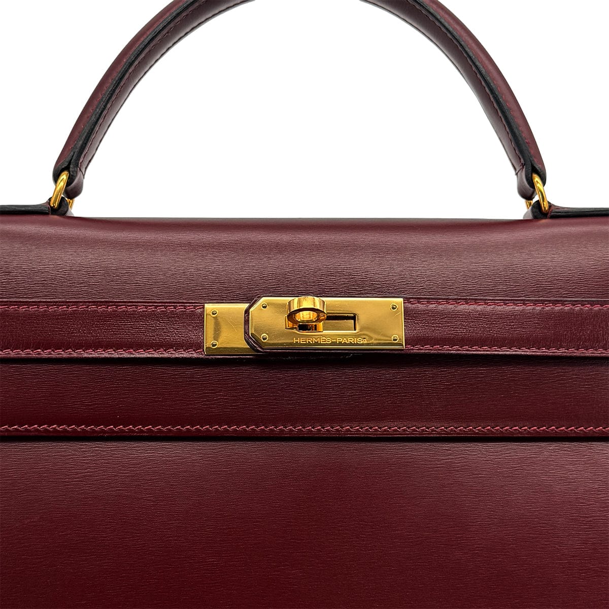 HERMES KELLY 32 SELLIER ROUGE H BOXCALF HAND BAG 1988 CIRCLE R GOLD HARDWARE 90325606