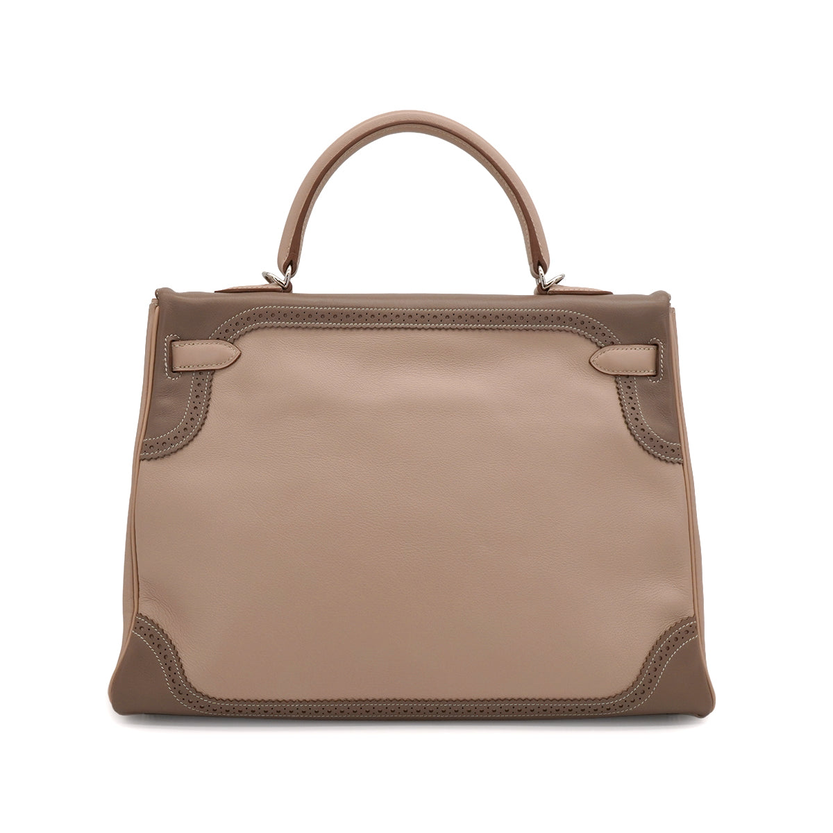 HERMES KELLY 35 GHILLIES RETOURNE ARGILE ETOUPE VEAU SWIFT HAND SHOULDER BAG 2012 SQUARE P STAMP PALLADIUM HARDWARE 90344353