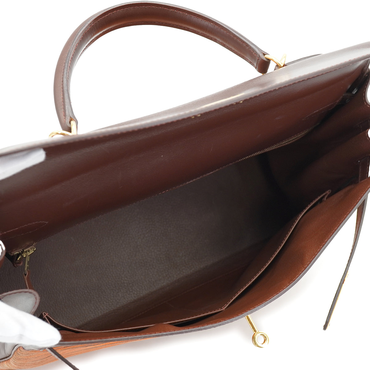 HERMES KELLY 35 MARRON FONCE BOX CALF VIBRATO HAND SHOULDER BAG 2001 SQUARE E GOLD HARDWAR 90335572