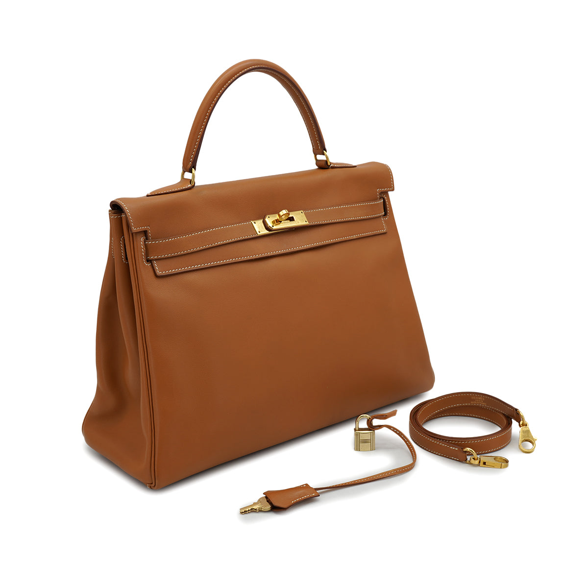 HERMES KELLY 35 RETOURNE GOLD VEAU GULLIVER HAND SHOULDER BAG 1997 SQUARE A GOLD HARDWARE 90328470