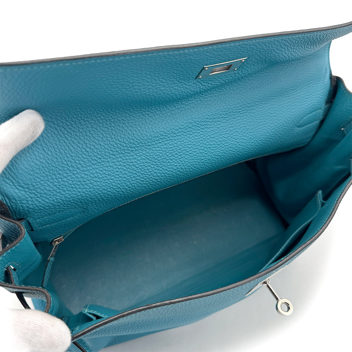 HERMES KELLY 35 RETOURNE TURQUOISE TOGO HAND SHOULDER BAG 2014 SQUARE R PALLADIUM HARDWARE 90319922