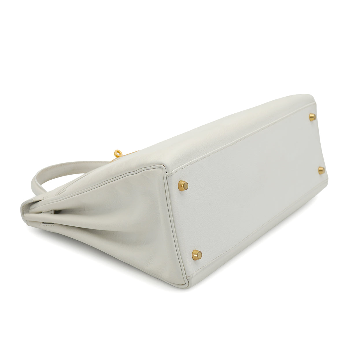 HERMES KELLY 35 RETOURNE WHITE VEAU GRAINE HAND SHOULDER BAG 1995 CIRCLE Y GOLD HARDWARE 90331930