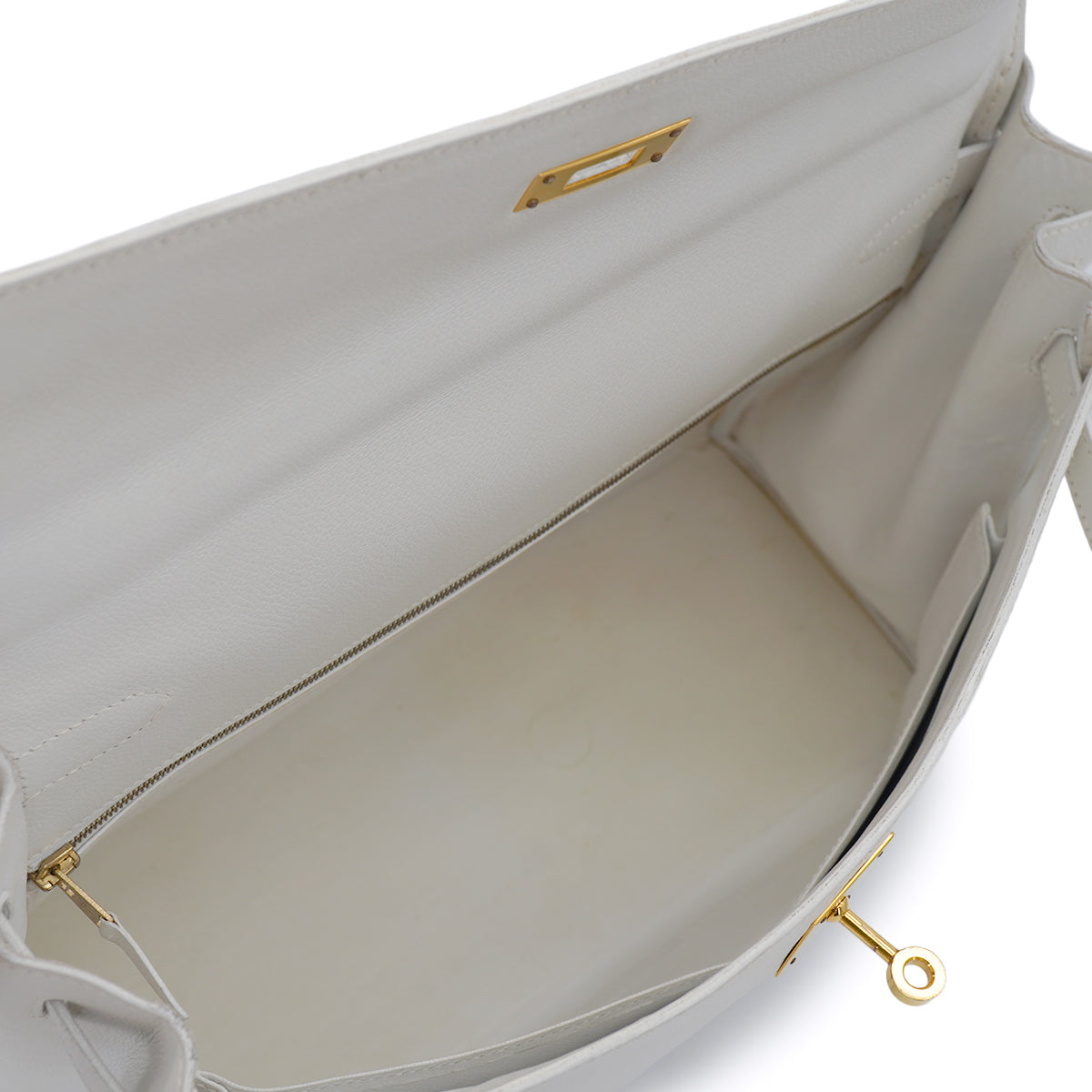 HERMES KELLY 35 RETOURNE WHITE VEAU GRAINE HAND SHOULDER BAG 1995 CIRCLE Y GOLD HARDWARE 90331930