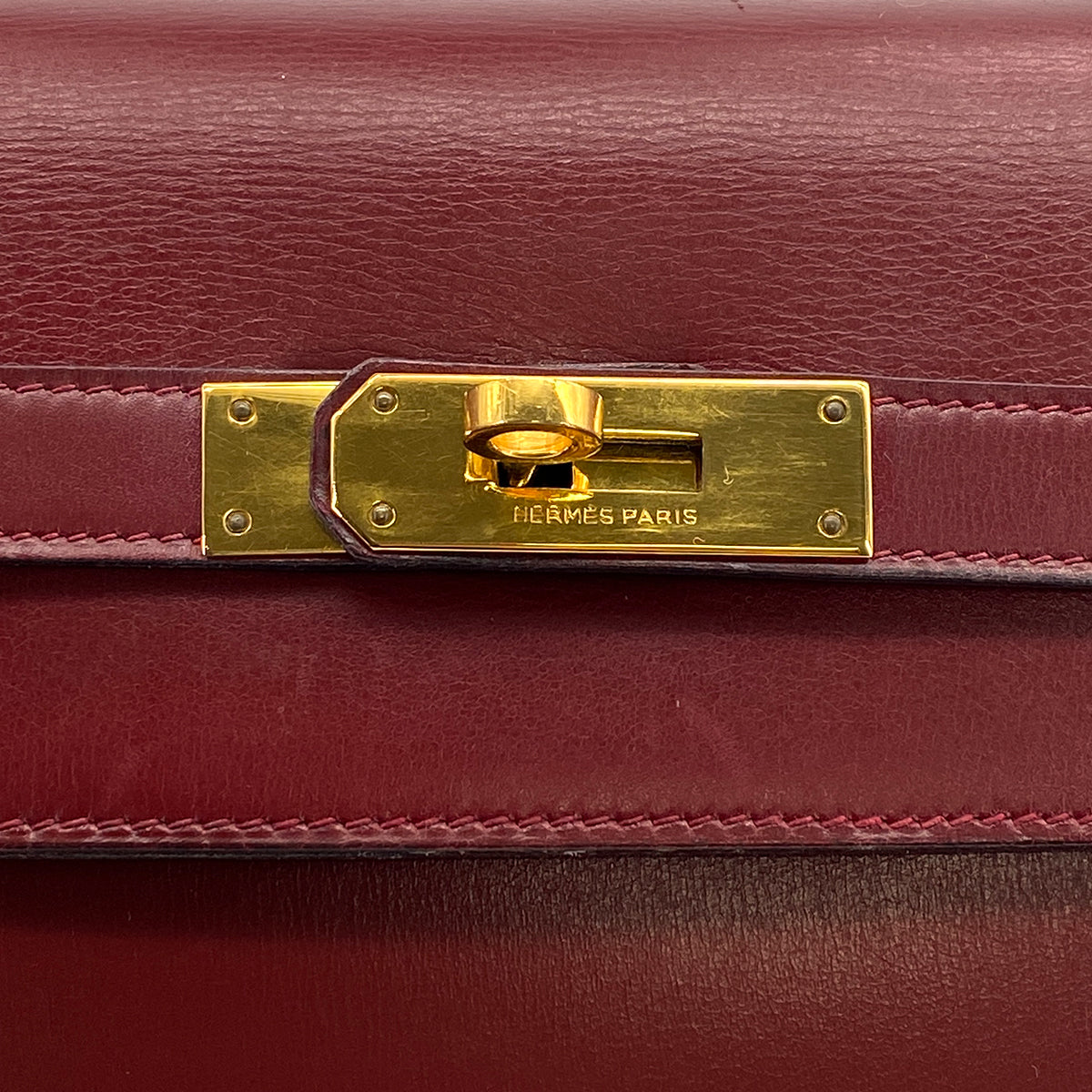 HERMES KELLY 35 SELLIER ROUGE H BOXCALF HAND BAG 1978 CIRCLE H GOLD HARDWARE 90320992