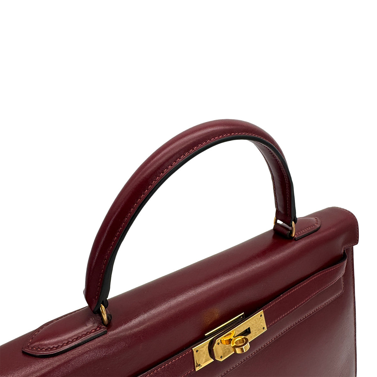 HERMES KELLY 35 SELLIER ROUGE H BOXCALF HAND SHOULDER BAG 1989 CIRCLE S GOLD HARDWARE 90313341