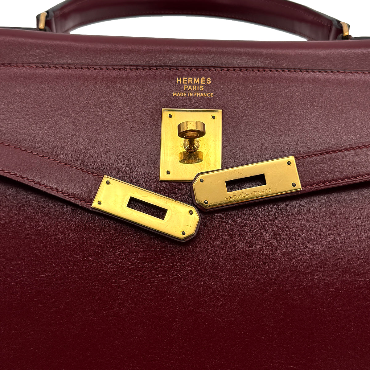 HERMES KELLY 35 SELLIER ROUGE H BOXCALF HAND SHOULDER BAG 1989 CIRCLE S GOLD HARDWARE 90313341