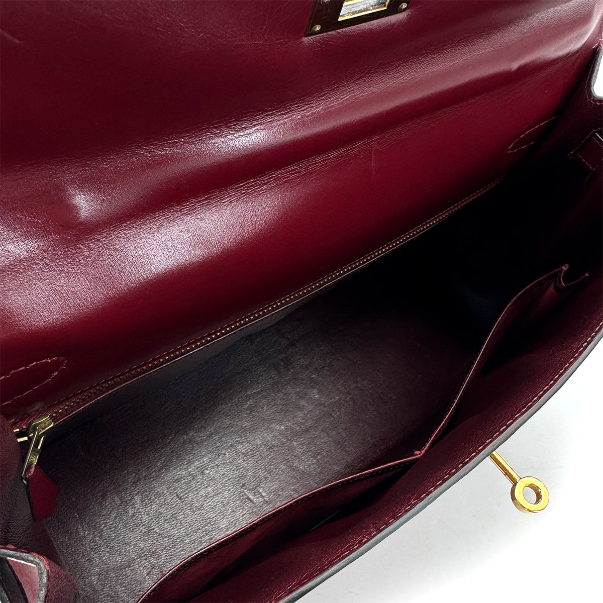 HERMES KELLY 35 SELLIER ROUGE H BOXCALF HAND SHOULDER BAG 1989 CIRCLE S GOLD HARDWARE 90313341