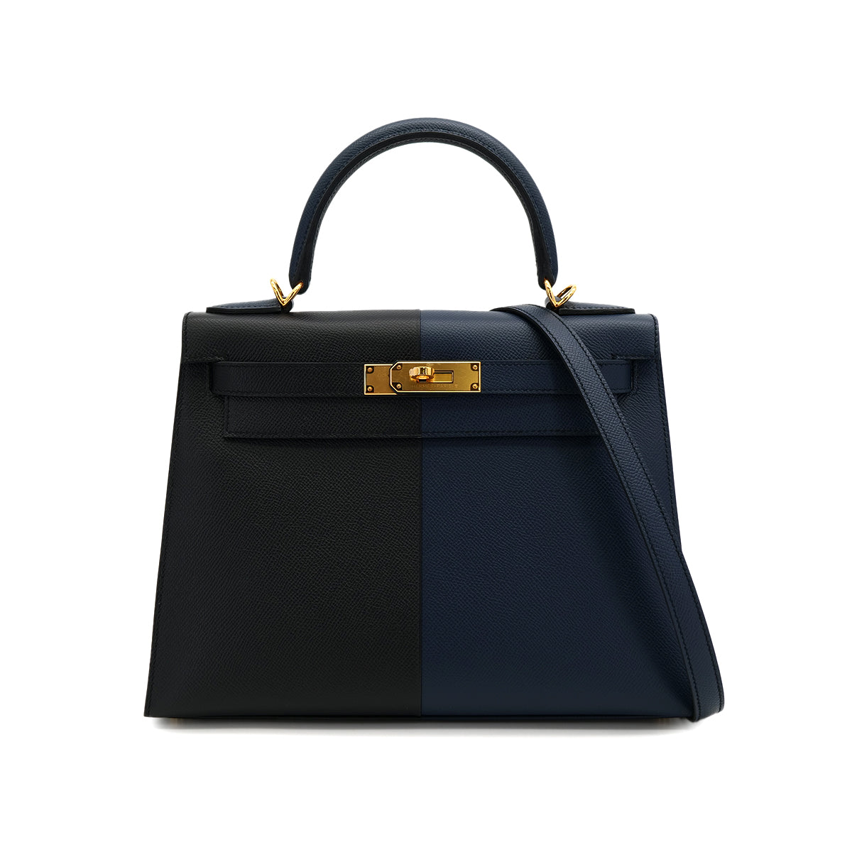 HERMES KELLY CASAQUE 28 SELLIER BLUE INDIGO BLACK BLUE FRIDA EPSOM 2022 U STAMP GOLD HARDWARE 90313339
