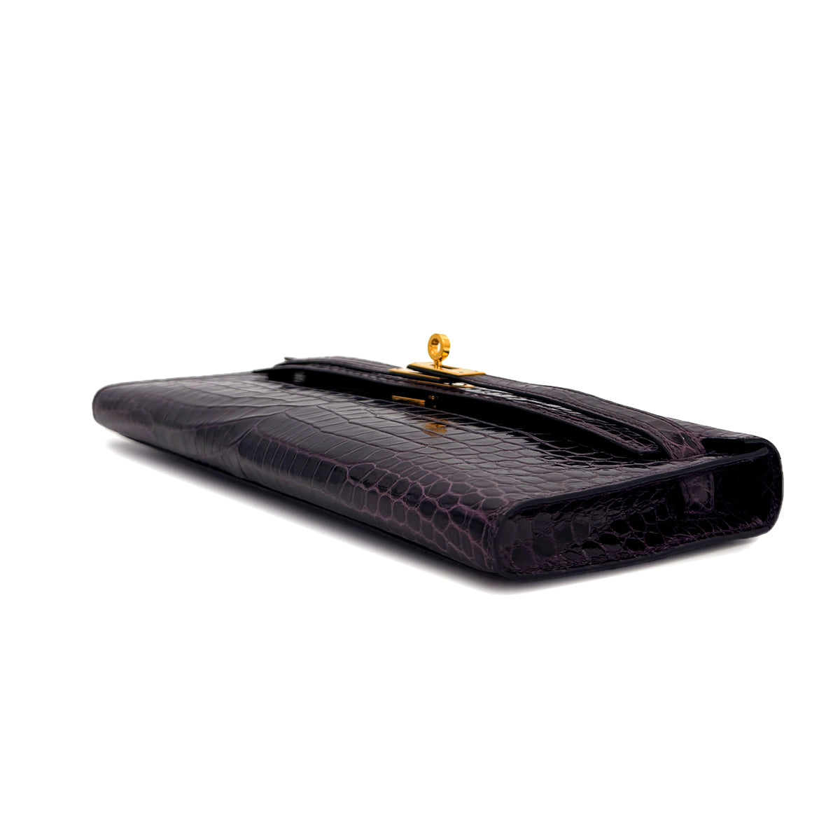 HERMES KELLY CUT AUBERGINE CROCODILE POROSUS HAND BAG 2019 D STAMP GOLD HARDWARE 90317182