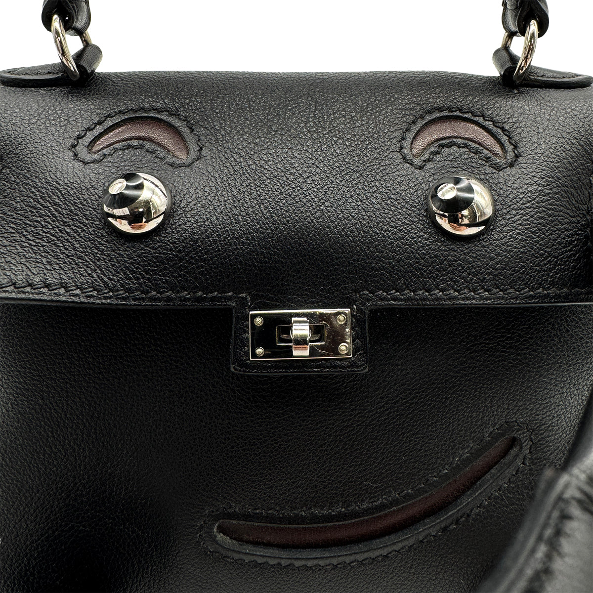 HERMES KELLY DOLL BLACK VEAU GULLIVER HAND BAG 2000 SQUARE D PALLADIUM HARDWARE 90323974