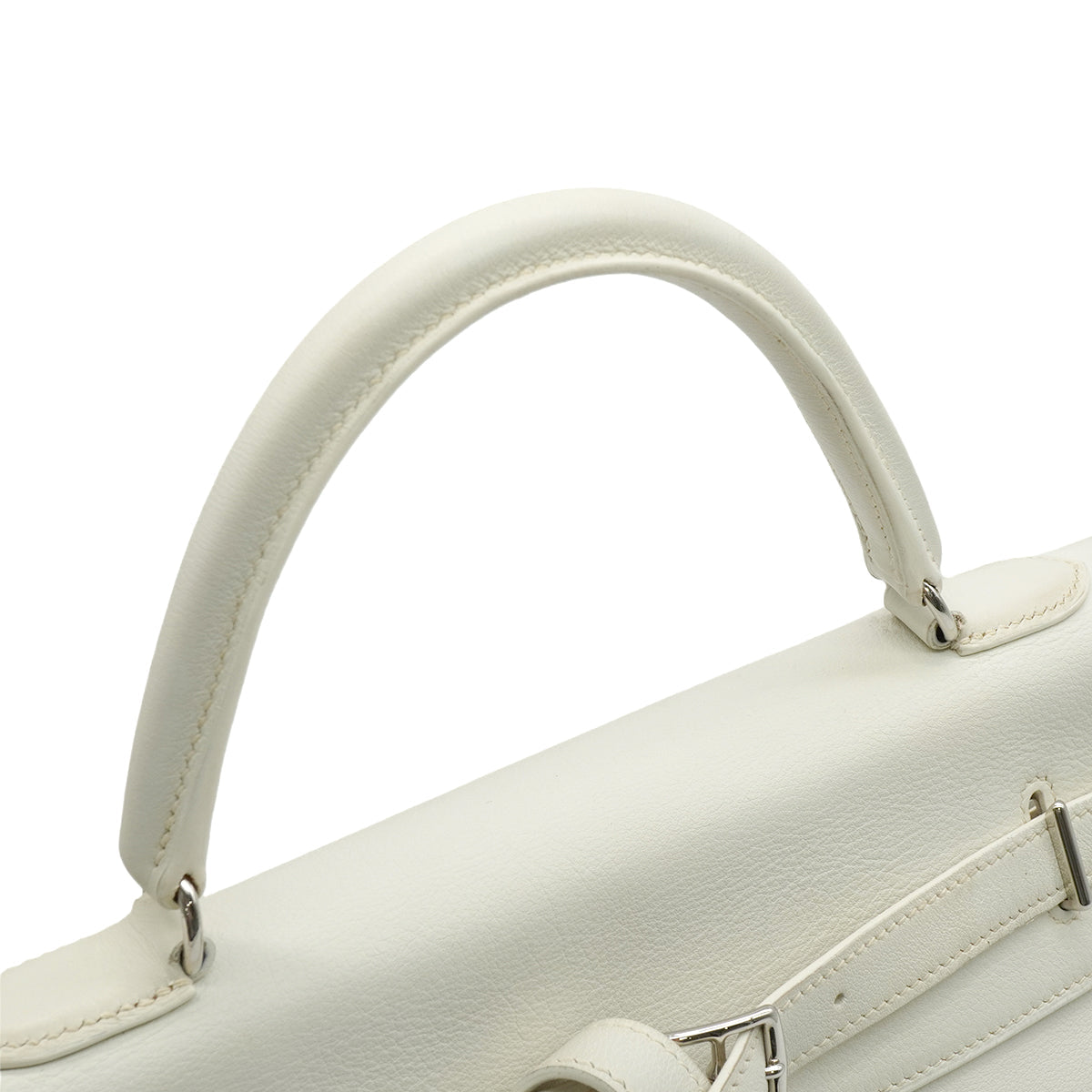 HERMES KELLY FLAT 35 WHITE VEAU SWIFT HAND SHOULDER BAG 2007 SQUARE K PALLADIUM HARDWARE 90346984
