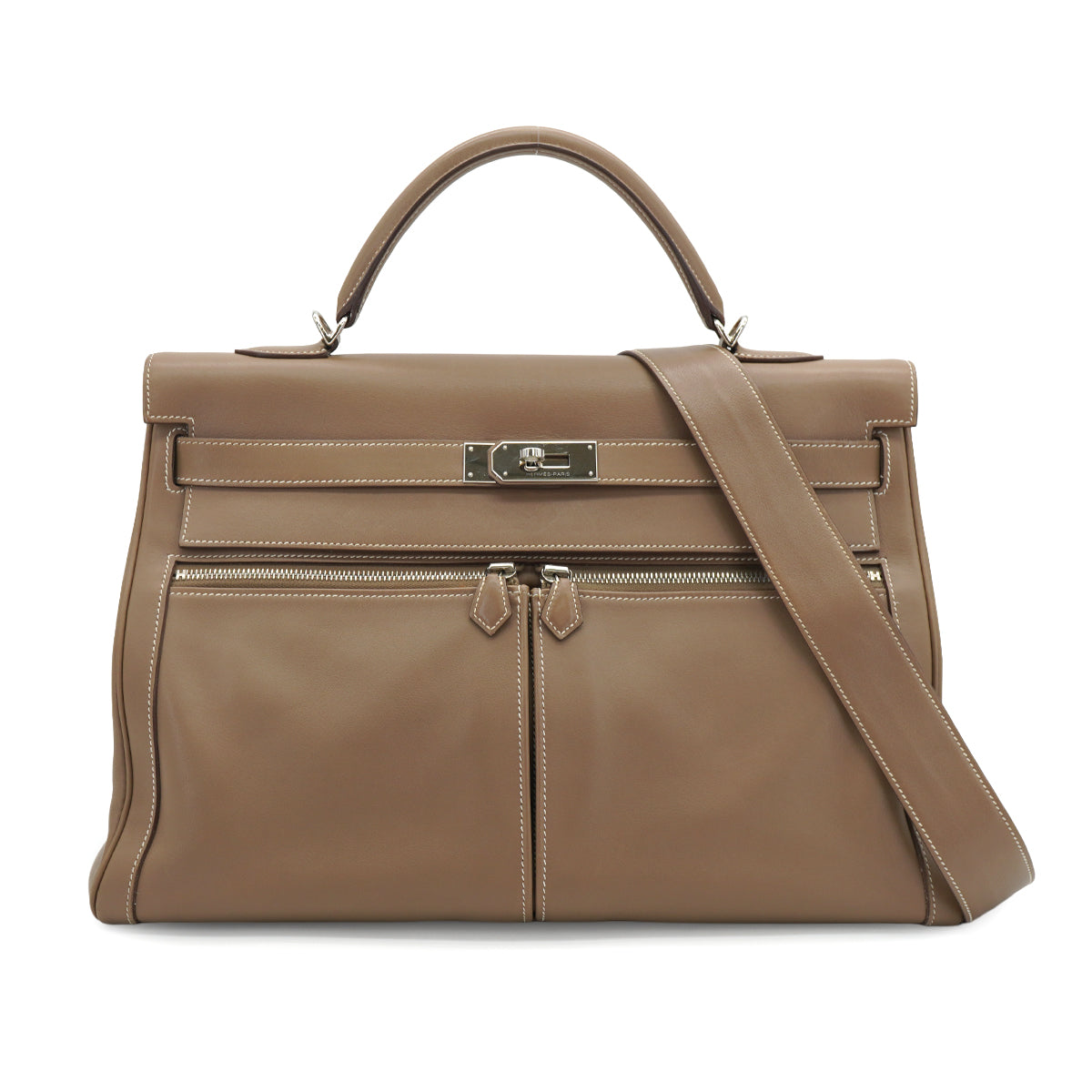 HERMES KELLY LAKIS 40 RETOURNE ETOUPE VEAU SWIFT HAND SHOULDER BAG 2011 SQUARE O PALLADIUM HARDWARE 90331849