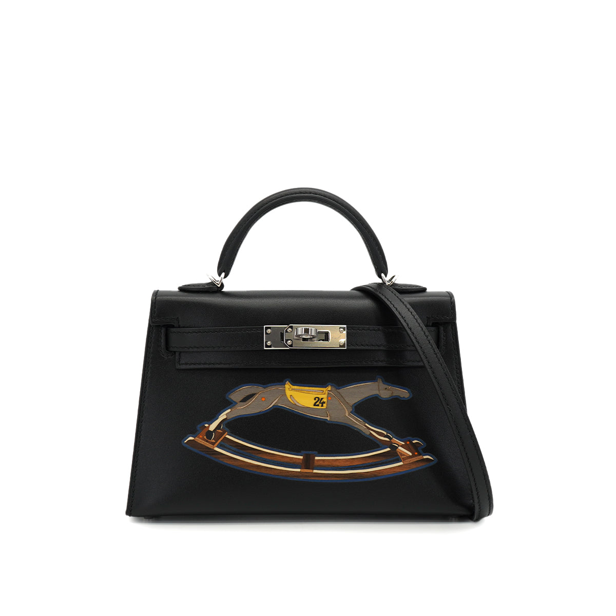 HERMES KELLY MINI 2 CHEVAL DE BOIS BLACK TADELAKT HAND SHOULDER BAG 2024 W STAMP PALLADIUM HARDWARE 90331234