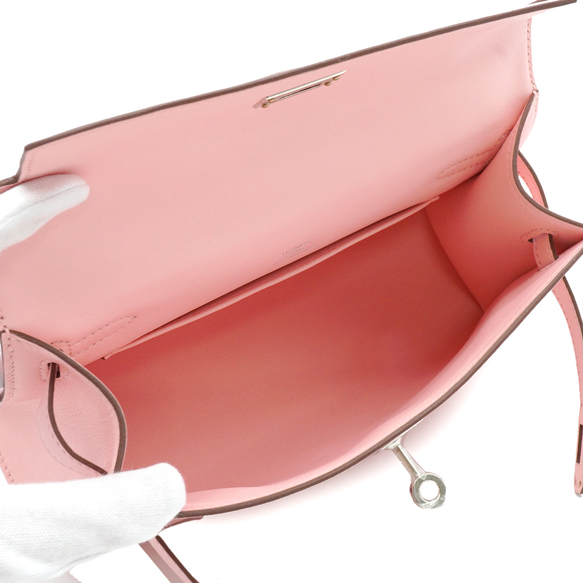HERMES KELLY POCHETTE ROSE SAKURA VEAU SWIFT HAND BAG 2025 K STAMP PALLADIUM HARDWARE 90331865